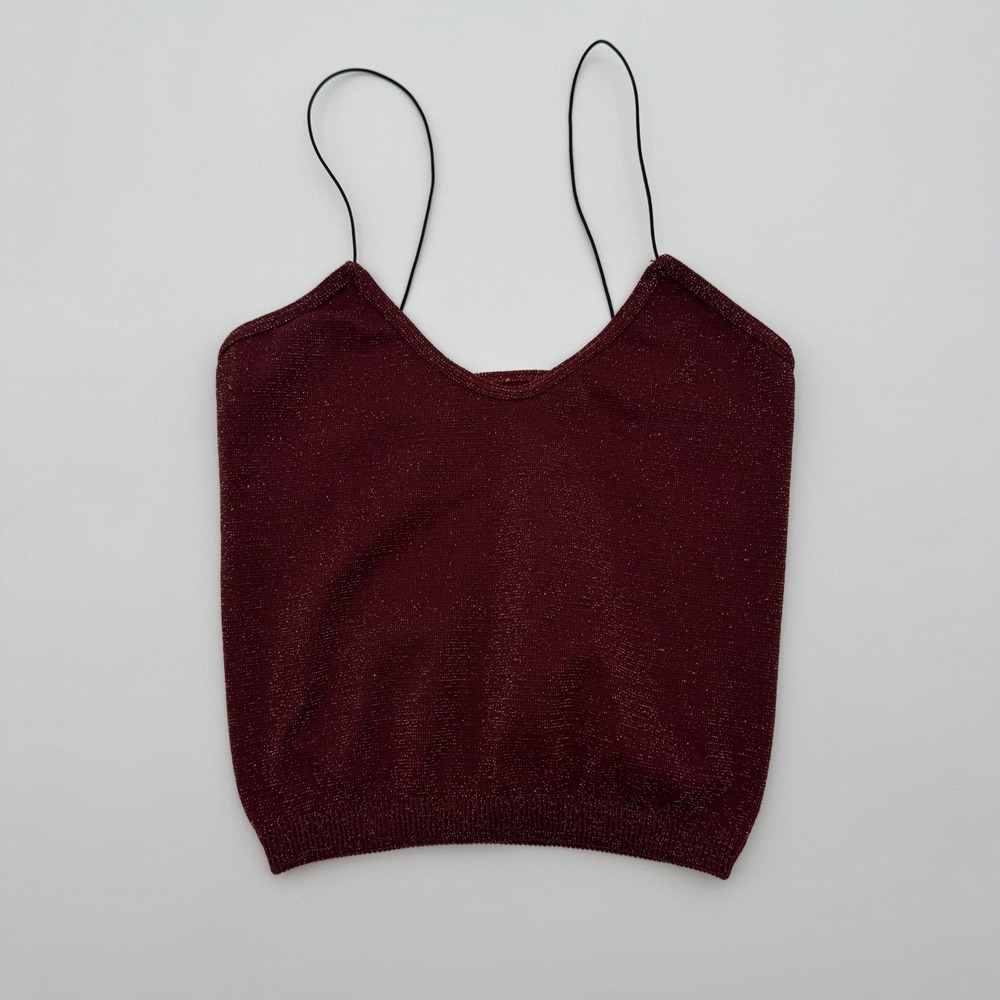 Intimately Free People Metallic Knit Camisole Burgundy Shimmer V-Neck Top XS/S